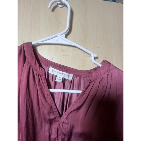 Down East Burgundy Satin V Neck Smocked‎ Waist Maxi Dress XS - Picture 4 of 5